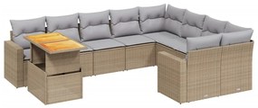 Set divano da giardino 10 pz con cuscini beige in polyrattan