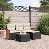 Set Divani da Giardino 5 pz con Cuscini in Polyrattan Nero 3227589