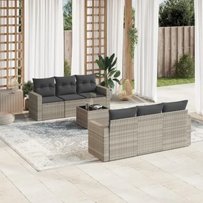 Set divani da giardino 7pz con cuscini grigio chiaro polyrattan