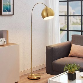 Lampada da terra ad arco Lindby Moisia, colore ottone, metallo, 148 cm Moisia, Ottone / Oro, Soggiorno / Sala da pranzo, Metallo, Moderno, Lampada da terra