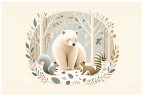 Quadro su tela – Orso e animali del bosco nella foresta