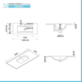 Mobile bagno sospeso 100 cm bicolore grigio cannettato e nero con lavabo e specchio tondo Zena