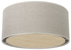 Plafoniera cilindrica in lino beige e rafia naturale D40 cm TRAVES