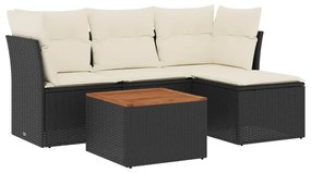 Set divani da giardino 5 pz con cuscini in polyrattan nero