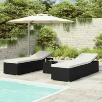 Lettini Prendisole con Tavolino 3 pz in Polyrattan Nero 3057662