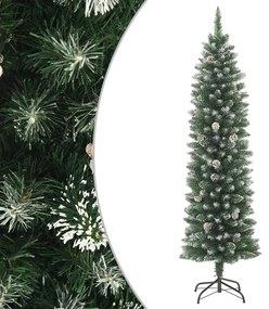 Albero di Natale Artificiale Sottile con Base e Albero di Natale con Luci e Pigne PVC e PE, 210 cm / Senza