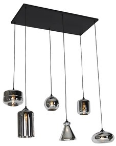 Lampadario Art Déco nero con vetro fumé 6 luci - Wallace
