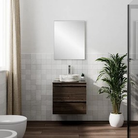 Mobile Linea L60 H55 P45 in laminato rovere cotto 2 cassetti a chiusura ammortizzata e top per lavabo in appoggio