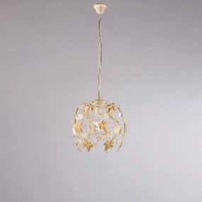 Lampadario Shabby Edera 1 Luce Ferro Battuto Avorio Oro Con Foglie E Cristalli