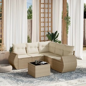 Set divano da giardino 6 pz con cuscini beige in polyrattan