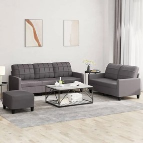 Set Di Divani 3 Pz Con Cuscini Grigio İn Similpelle /