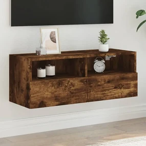 Mobile Tv A Parete Rovere Fumo 80x30x30 Cm İn Legno Multistrato /