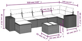 Set Divano da Giardino 8 pz con Cuscini Grigio in Polyrattan