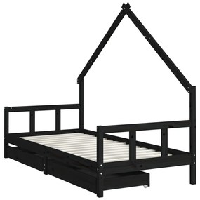 Giroletto bambini con cassetti nero 90x200cm massello di pino