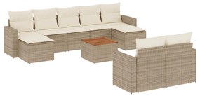 Set divano da giardino 10 pz con cuscini beige in polyrattan