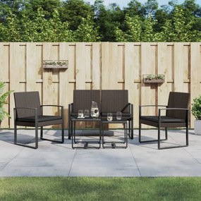 Set da pranzo da giardino 5 pz con cuscini in pp rattan marrone