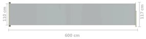 Tenda Laterale Retrattile per Patio 117x600 cm Grigia