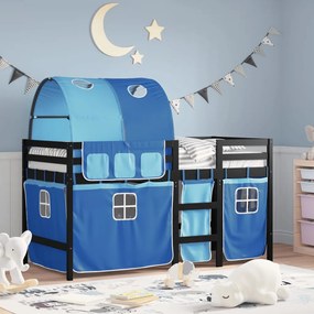 Letto A Soppalco Con Tunnel Bambini Blu 90x190cm Massello Pino /