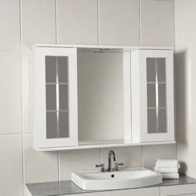 Specchiera bagno Bianco Lucido 92 cm a 2 ante inglesina con luce LED