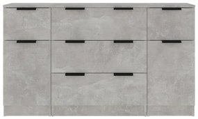 Set di credenze 3 pz grigio cemento in legno multistrato