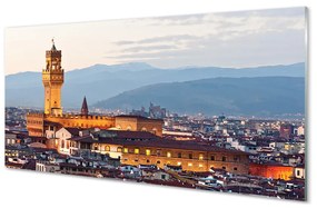 Quadro in vetro acrilico Italia Castello Panorama Sunset 100x50 cm