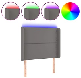 Testiera a led grigio 83x16x118/128 cm in similpelle