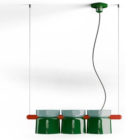 Lampadario Decò Yakitori Ceramica Azzurro Verde Bali Metallo Rosso 3 Luci E27