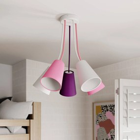 Euluna Plafoniera Wire Kids 5 luci, bianco/rosa/viola