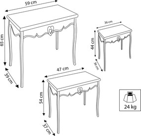 ROLAND - set 3 tavolini in legno di paulownia shabby chic