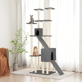Albero per gatti con tiragraffi in sisal grigio scuro 190 cm