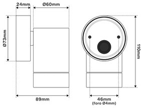 Applique Cilindrica Monodirezionale, IP65, GU10, Nero Colore Nero