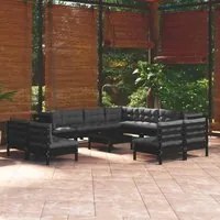 Set Divani da Giardino 12 pz con Cuscini Neri in Legno di Pino 3096873