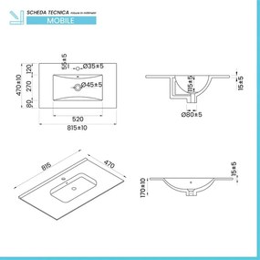 Mobile bagno sospeso 80 cm grigio cannettato con lavabo e specchio tondo Zena