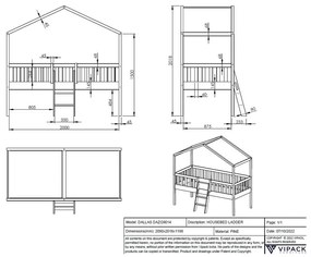 Letto per bambini in legno di pino bianco rialzato 90x200 cm DALLAS - Vipack