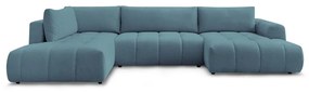 Divano angolare blu allungabile e con contenitore (penisola a sinistra/a U) con rivestimento in ciniglia Fuji – Bobochic Paris