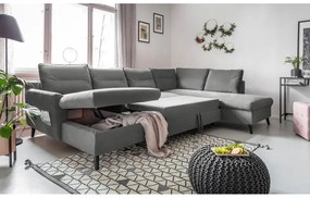 Divano letto a U in velluto grigio chiaro, angolo destro Stylish Stan - Miuform