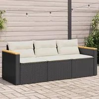 Divano da Giardino a 3 Posti con Cuscini Nero in Polyrattancod mxl 91201