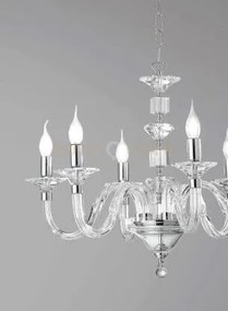 Lampadario gala 8 luci attacco e14 cristallo e cromo d.82cm