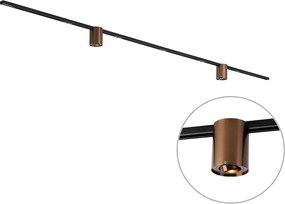 Sistema di illuminazione a binario moderno nero con 2 faretti bronzo scuro 1 fase - Iconic Rondoo Up