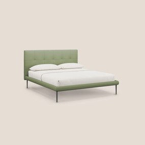 Midori letto imbottito trapuntato in ecopelle con piedini alti T04 verde