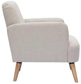 Poltrona scandinava in tessuto effetto velluto testurizzato beige e legno ISKO