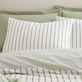 Set copripiumino e federa verde e color crema in cotone per letto matrimoniale 200x200 cm Hampton Stripe – Bianca