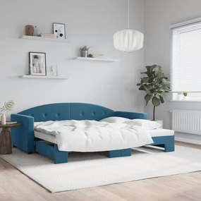 Divano letto con letto estraibile blu 90x200 cm in velluto