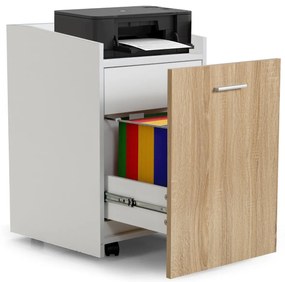 Costway Schedario sotto la scrivania con 2 cassetti e ruote, Cassettiera verticale con mensola rialzata Bianco e quercia