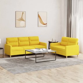 Set Di Divani 2 Pz Con Cuscini Giallo Chiaro İn Tessuto /