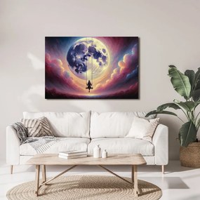Quadro su tela – Ragazza sull’altalena sotto la luna
