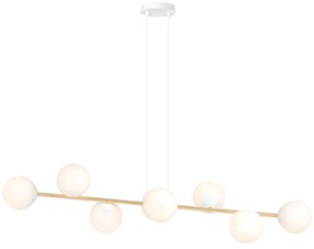 Sospensione Contemporanea Rhiannon 8 Luci In Acciaio Bianco E Oro E Vetro Bianco