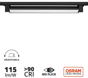 Faro LED Lineare 24W per Binario Monofase, Orientabile Nero - OSRAM LED 100° Colore  Bianco Caldo 2.700K