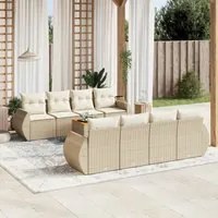 Set Divano da Giardino 9 pz con Cuscini Beige in Polyrattan 3224924