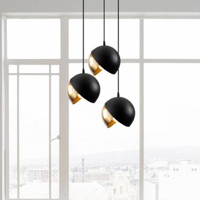 Opviq Lampada a sospensione Berceste 252-S2 nero/oro metallo a 3 luci rotonda